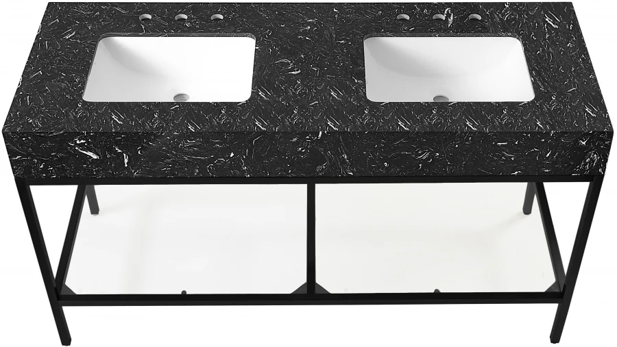Marmo Engineered Stone Top and Matte Black Base, Steel And Glass Base Vanity - Image 72