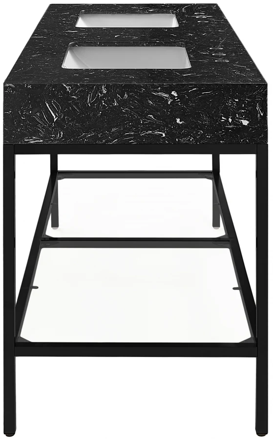 Marmo Engineered Stone Top and Matte Black Base, Steel And Glass Base Vanity - Image 73