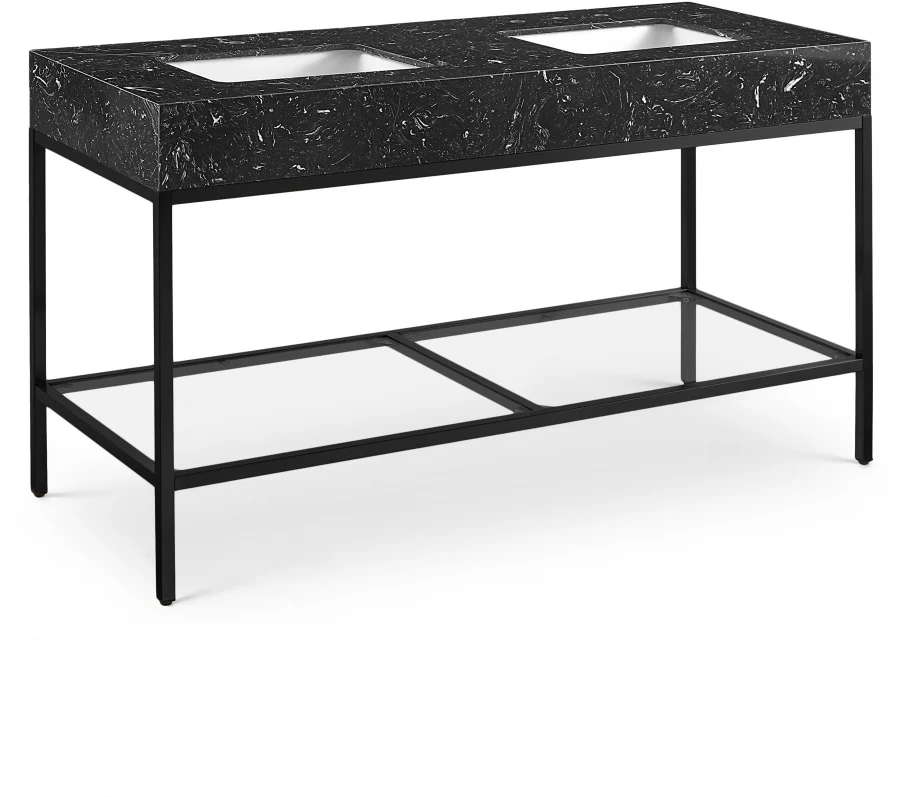 Marmo Engineered Stone Top and Matte Black Base, Steel And Glass Base Vanity - Image 75