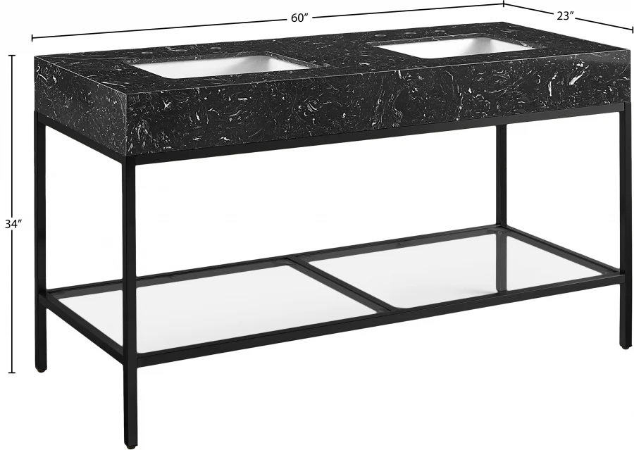 Marmo Engineered Stone Top and Matte Black Base, Steel And Glass Base Vanity - Image 76