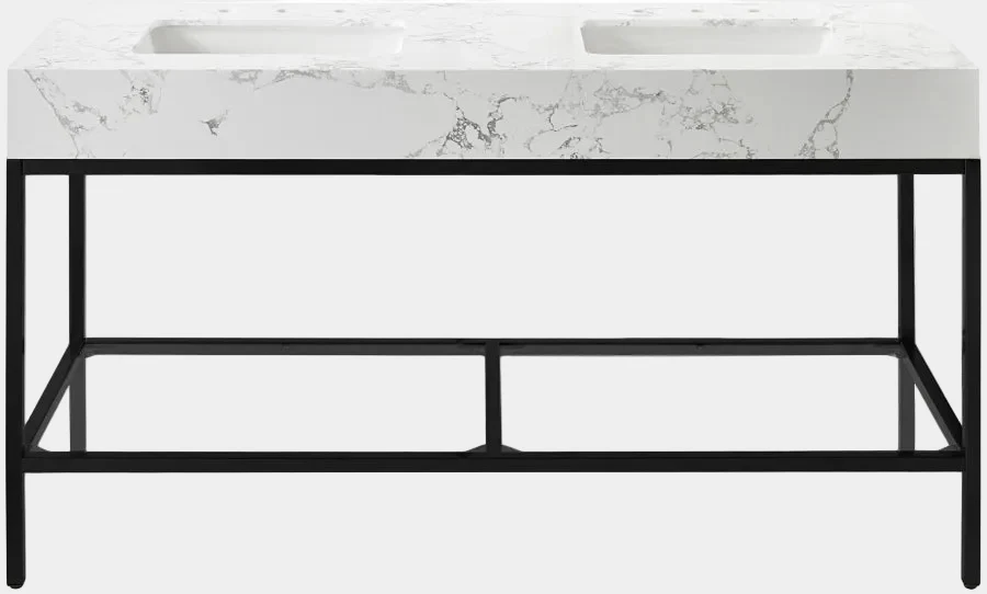 Marmo Engineered Stone Top and Matte Black Base, Steel And Glass Base Vanity - Image 78