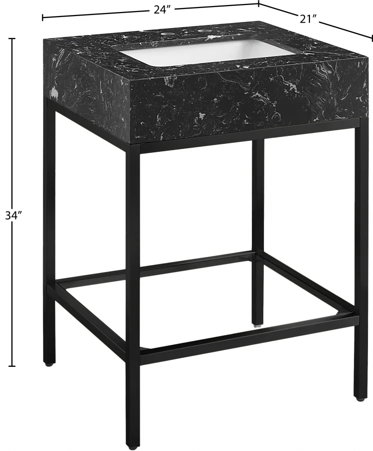 Marmo Engineered Stone Top and Matte Black Base, Steel And Glass Base Vanity - Image 8