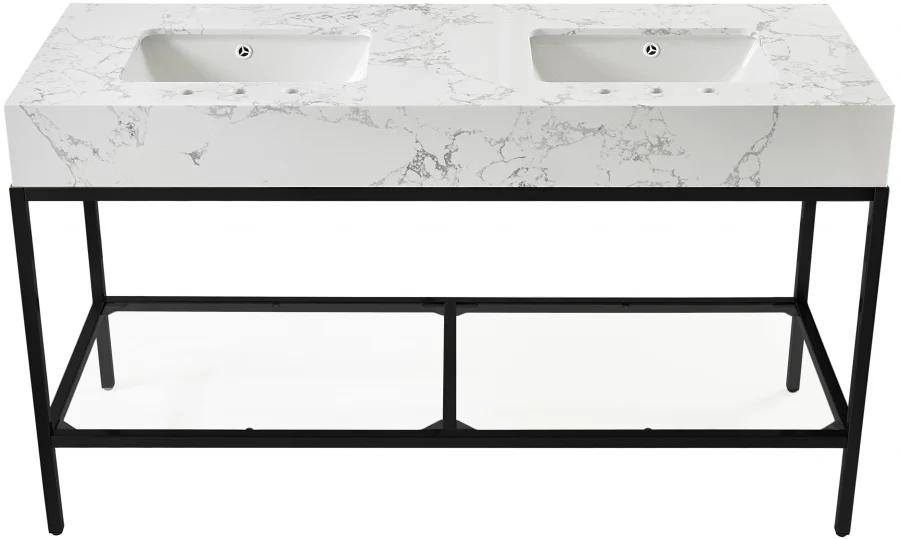 Marmo Engineered Stone Top and Matte Black Base, Steel And Glass Base Vanity - Image 80