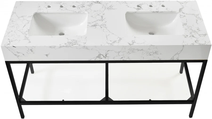 Marmo Engineered Stone Top and Matte Black Base, Steel And Glass Base Vanity - Image 81