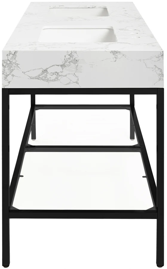 Marmo Engineered Stone Top and Matte Black Base, Steel And Glass Base Vanity - Image 82