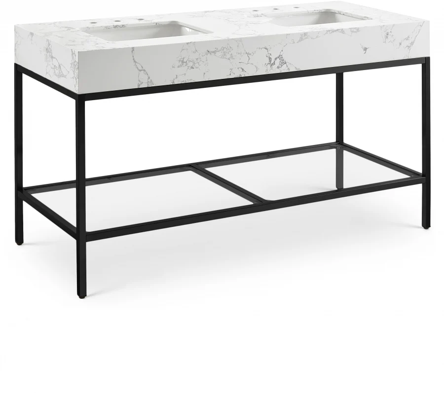 Marmo Engineered Stone Top and Matte Black Base, Steel And Glass Base Vanity - Image 84