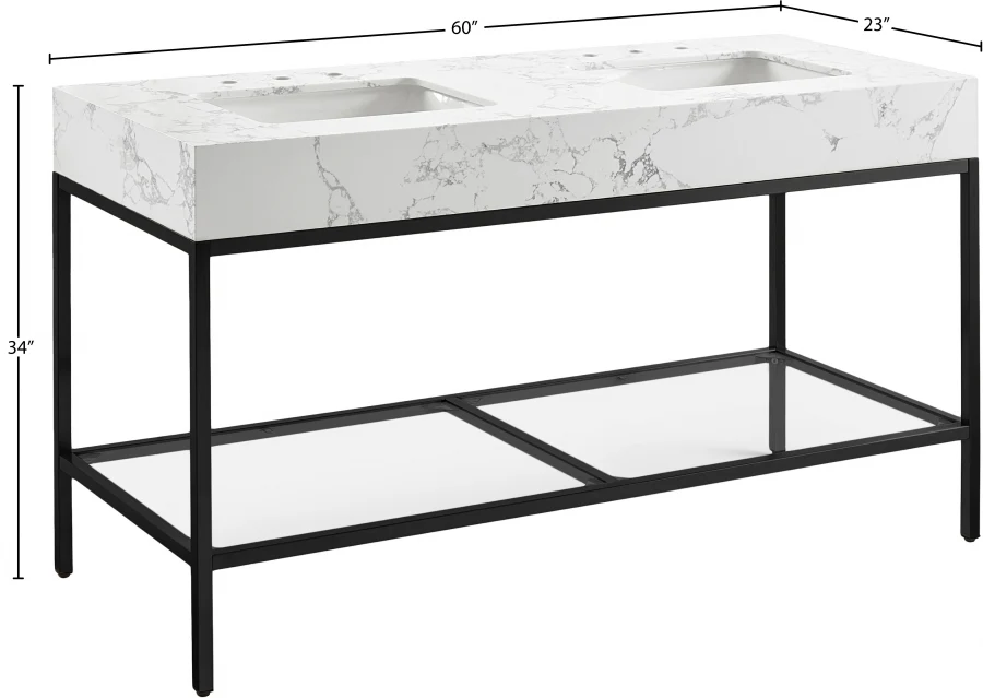 Marmo Engineered Stone Top and Matte Black Base, Steel And Glass Base Vanity - Image 85