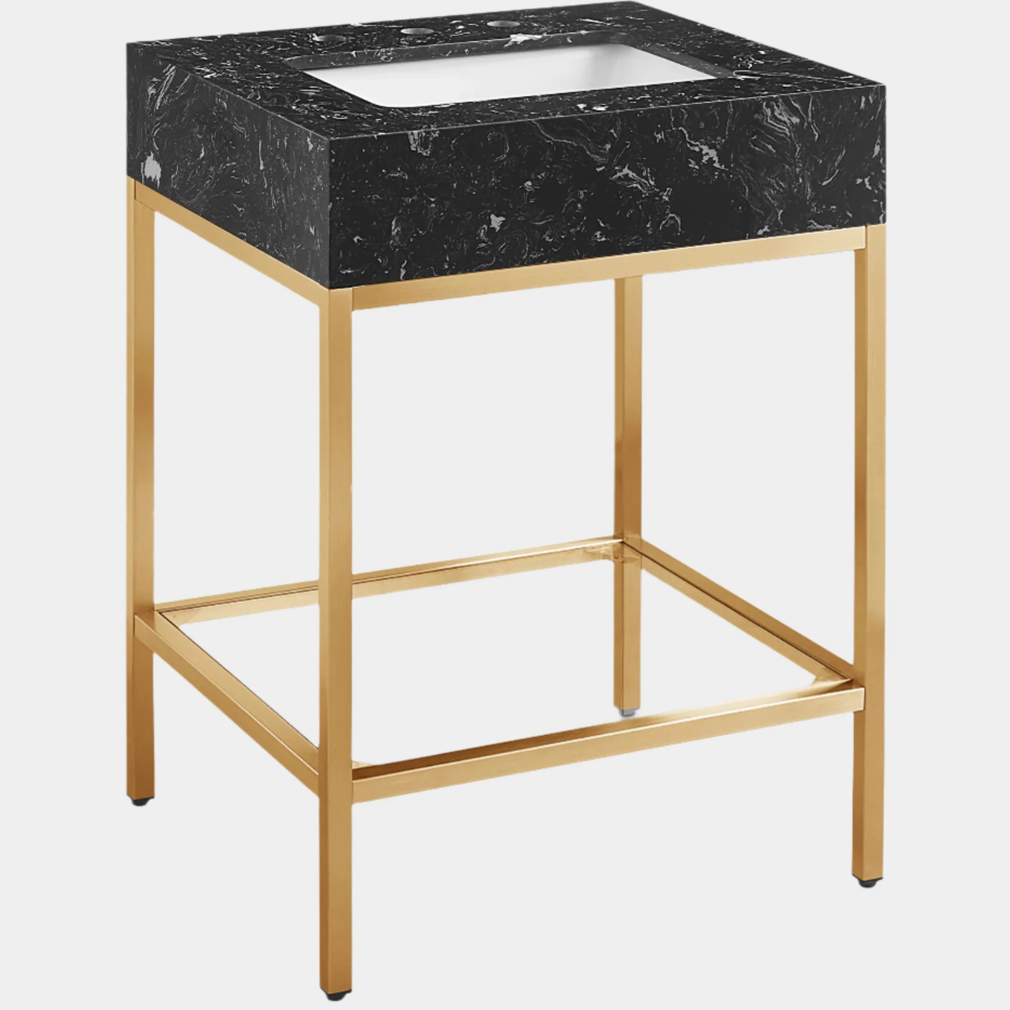 Marmo Engineered Stone Top, Brushed Gold And Glass Base Vanity
