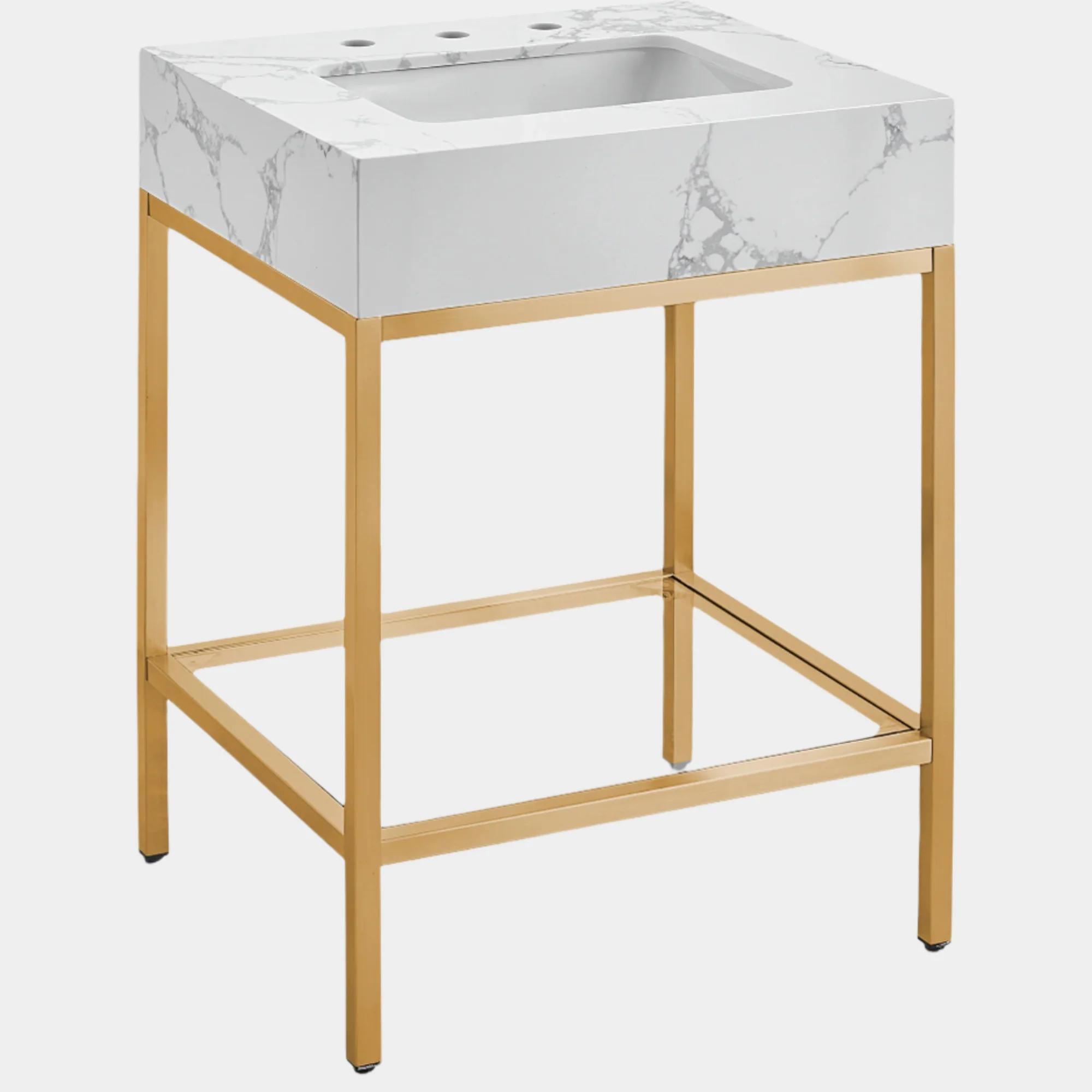 Marmo Engineered Stone Top, Brushed Gold And Glass Base Vanity - Image 10