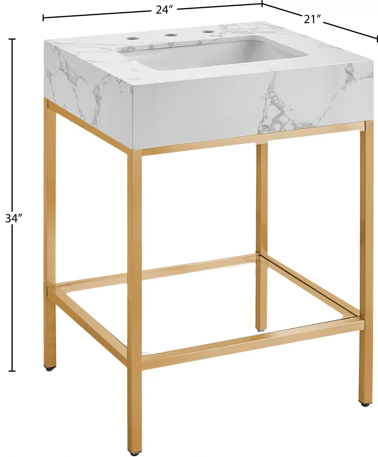 Marmo Engineered Stone Top, Brushed Gold And Glass Base Vanity - Image 17