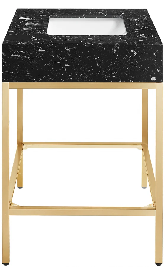 Marmo Engineered Stone Top, Brushed Gold And Glass Base Vanity - Image 19
