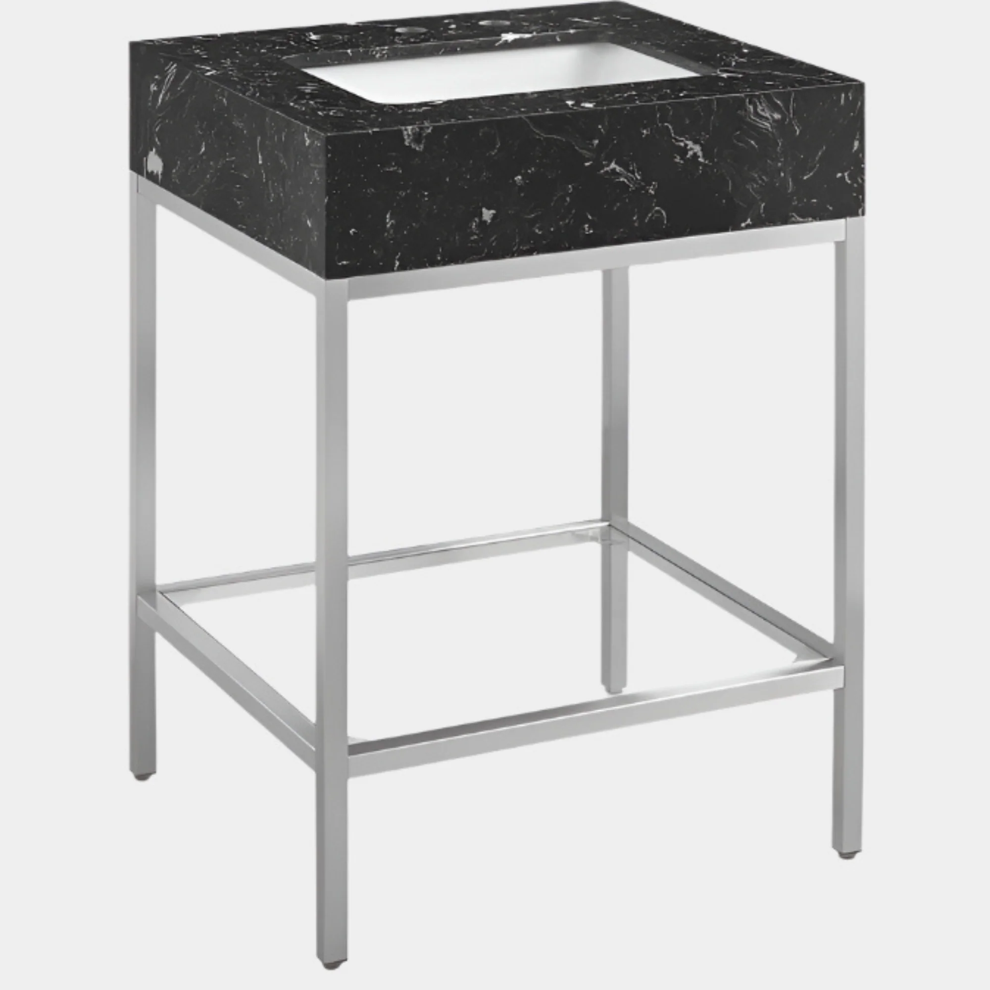 Marmo Engineered Stone Top and Brushed Chrome, Steel And Glass Base Vanity