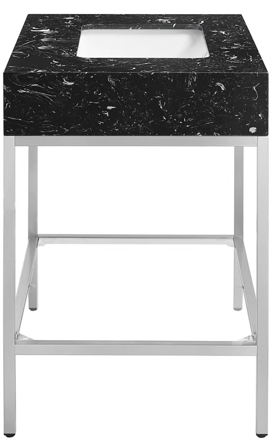 Marmo Engineered Stone Top and Brushed Chrome, Steel And Glass Base Vanity - Image 12