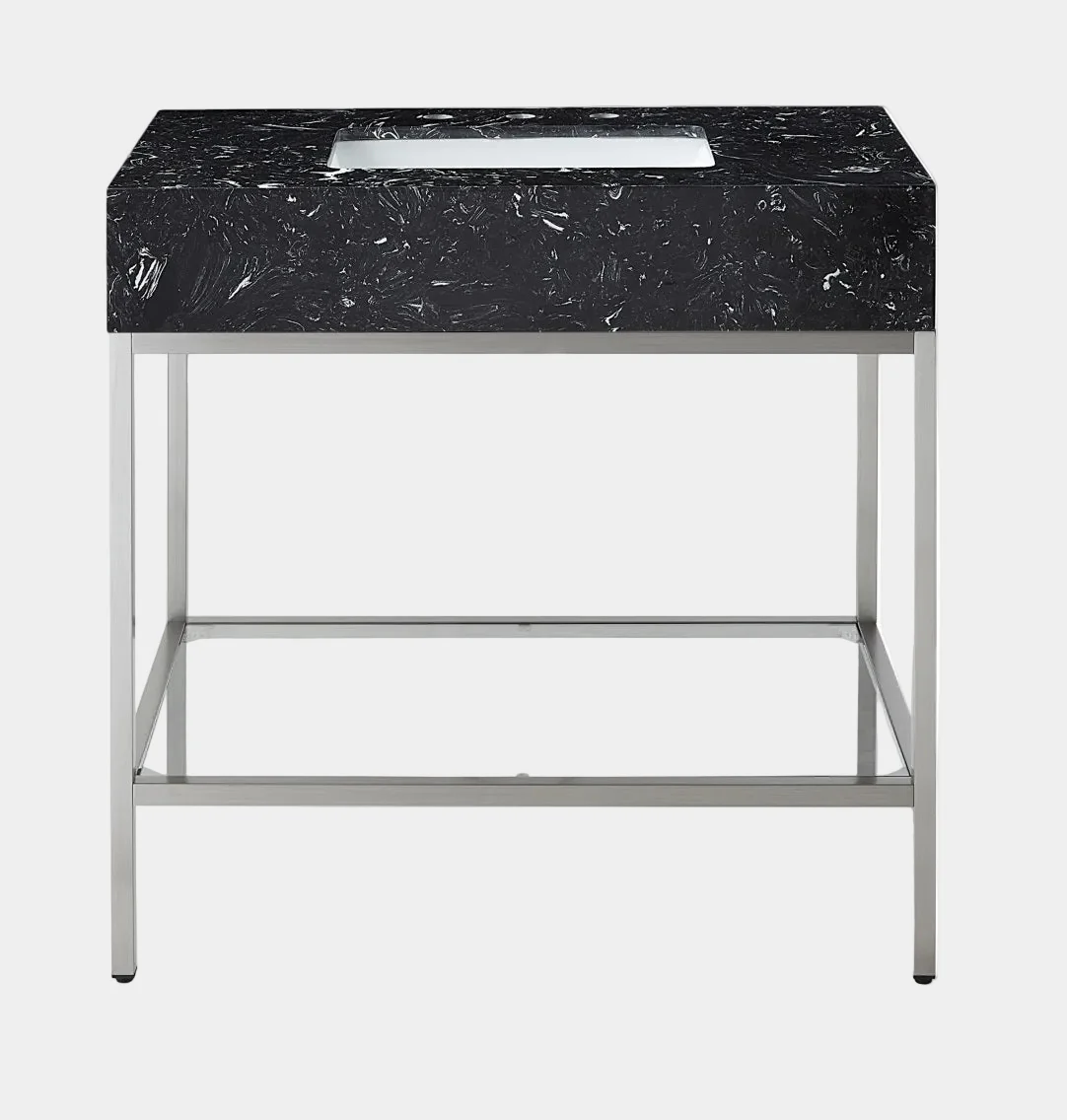 Marmo Engineered Stone Top and Brushed Chrome, Steel And Glass Base Vanity - Image 18