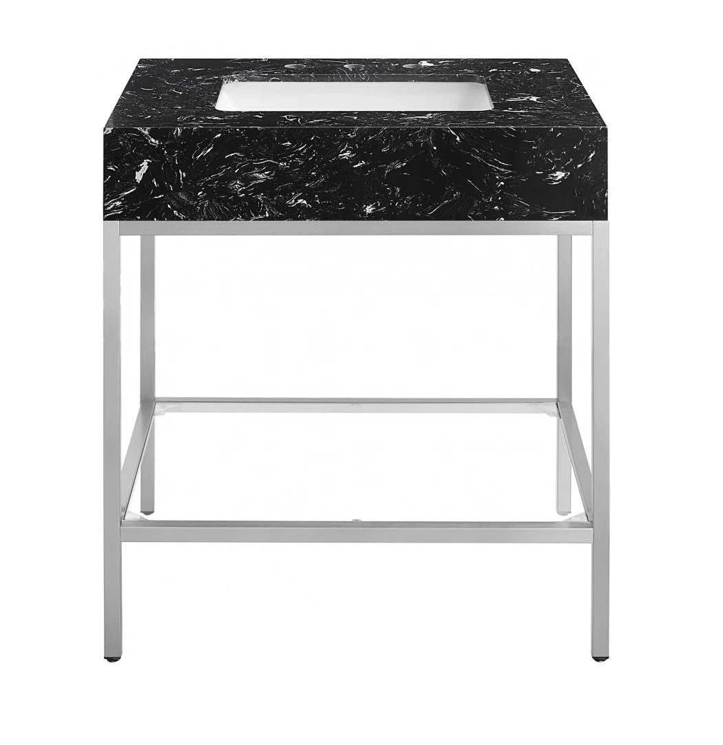 Marmo Engineered Stone Top and Brushed Chrome, Steel And Glass Base Vanity - Image 20