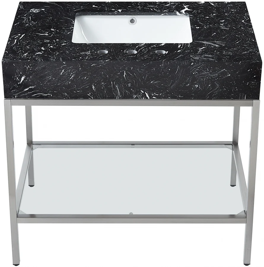Marmo Engineered Stone Top and Brushed Chrome, Steel And Glass Base Vanity - Image 21