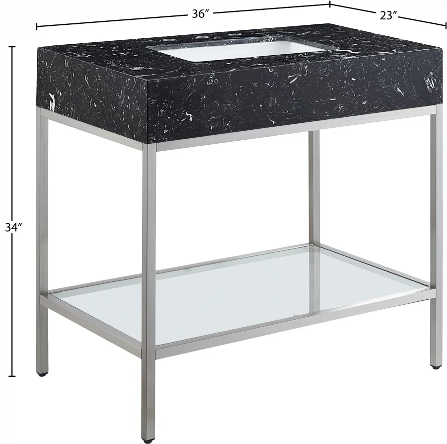 Marmo Engineered Stone Top and Brushed Chrome, Steel And Glass Base Vanity - Image 25