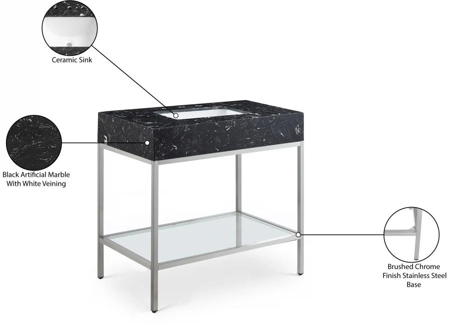 Marmo Engineered Stone Top and Brushed Chrome, Steel And Glass Base Vanity - Image 26