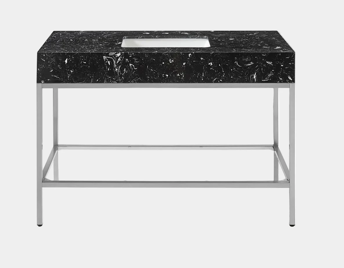 Marmo Engineered Stone Top and Brushed Chrome, Steel And Glass Base Vanity - Image 27