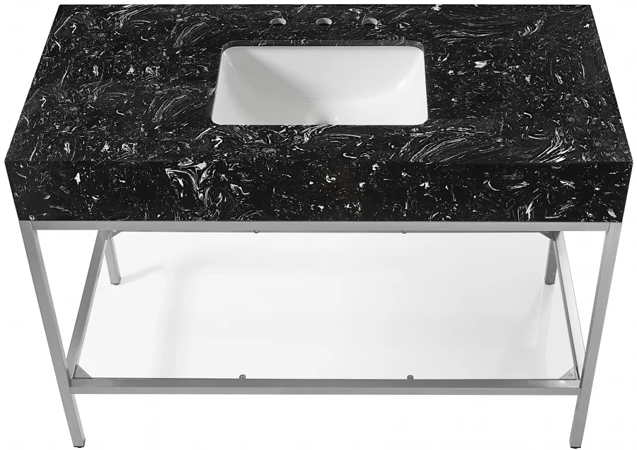 Marmo Engineered Stone Top and Brushed Chrome, Steel And Glass Base Vanity - Image 30