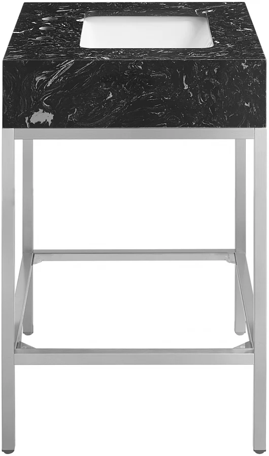 Marmo Engineered Stone Top and Brushed Chrome, Steel And Glass Base Vanity - Image 4