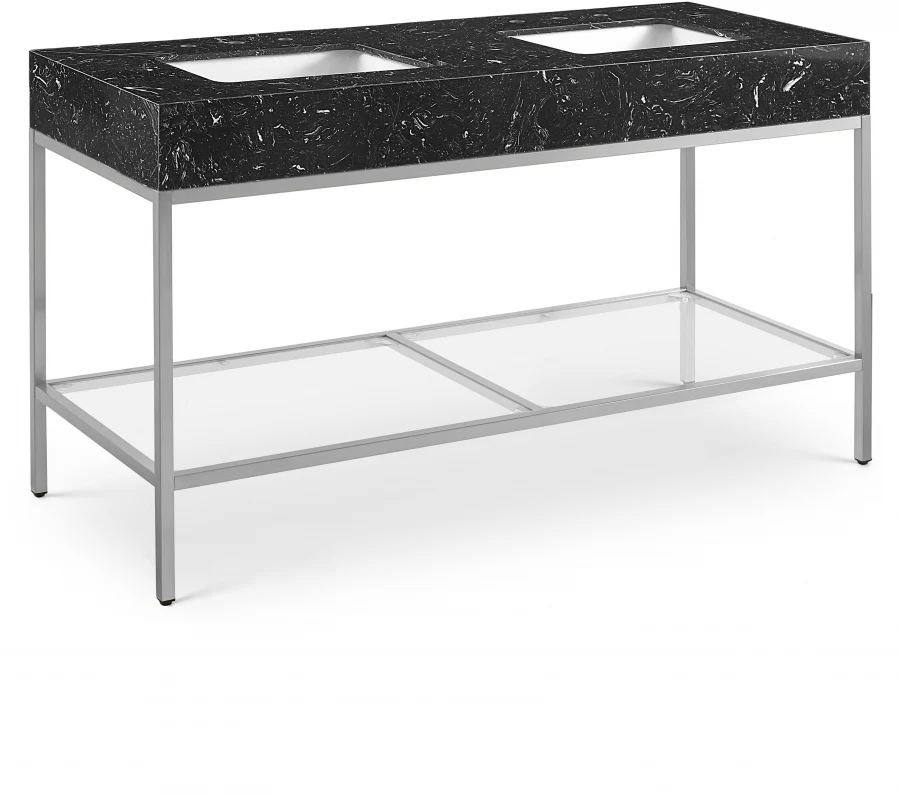 Marmo Engineered Stone Top and Brushed Chrome, Steel And Glass Base Vanity - Image 40