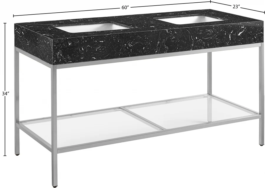 Marmo Engineered Stone Top and Brushed Chrome, Steel And Glass Base Vanity - Image 42