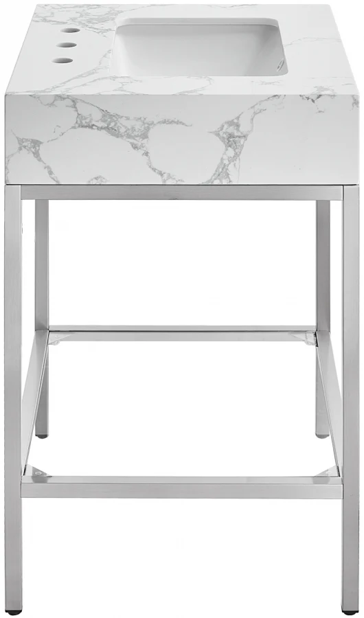 Marmo Engineered Stone Top and Brushed Chrome, Steel And Glass Base Vanity - Image 48