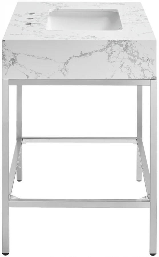 Marmo Engineered Stone Top and Brushed Chrome, Steel And Glass Base Vanity - Image 58