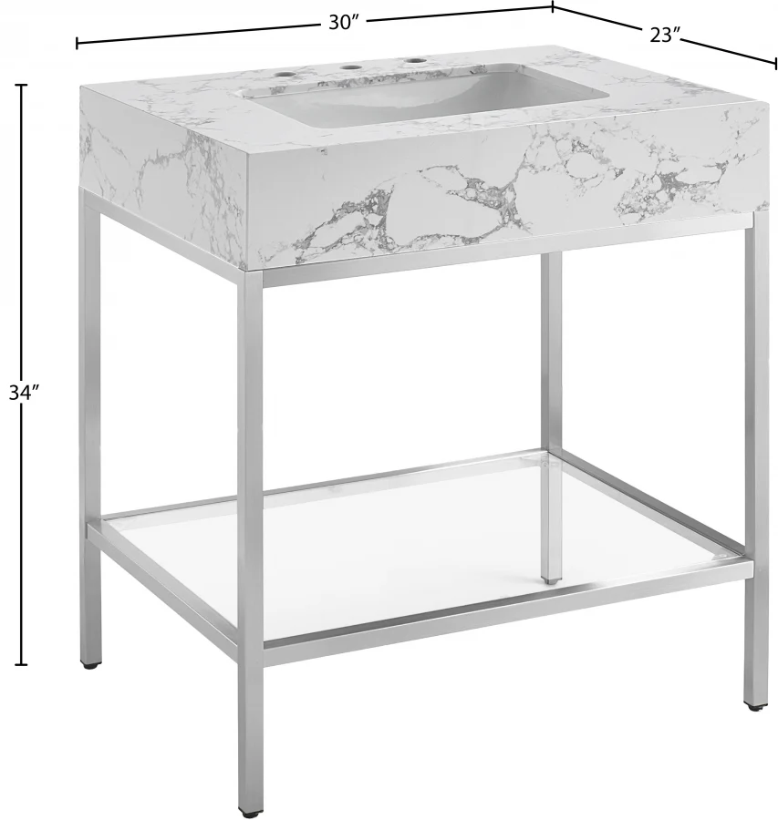 Marmo Engineered Stone Top and Brushed Chrome, Steel And Glass Base Vanity - Image 61