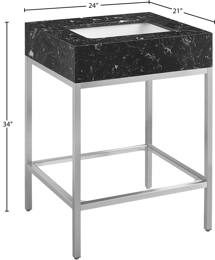 Marmo Engineered Stone Top and Brushed Chrome, Steel And Glass Base Vanity - Image 8