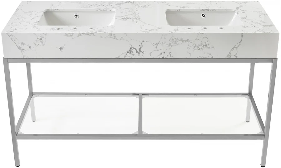 Marmo Engineered Stone Top and Brushed Chrome, Steel And Glass Base Vanity - Image 82