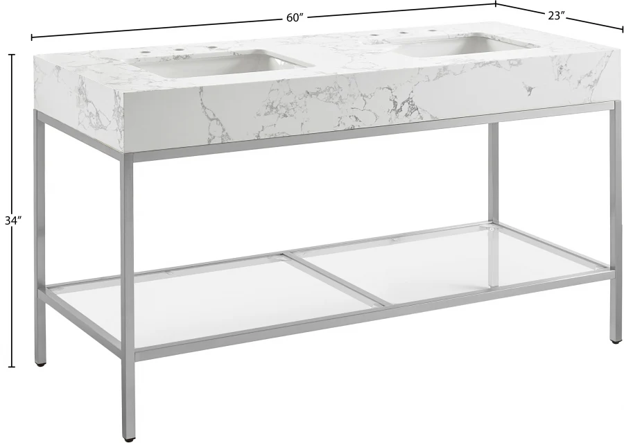 Marmo Engineered Stone Top and Brushed Chrome, Steel And Glass Base Vanity - Image 86