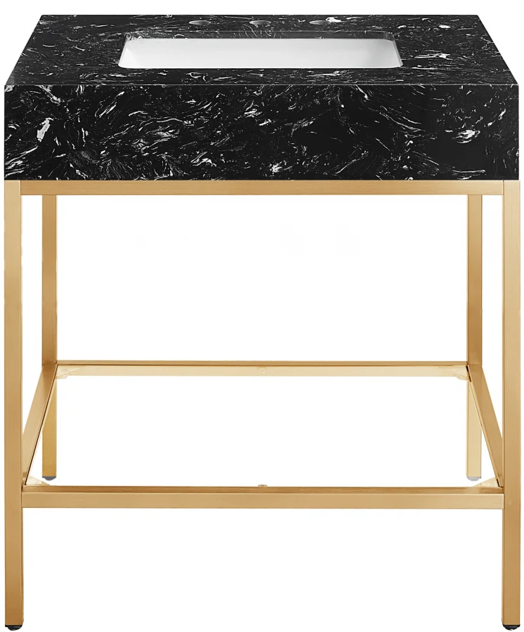 Marmo Engineered Stone Top, Brushed Gold And Glass Base Vanity - Image 23