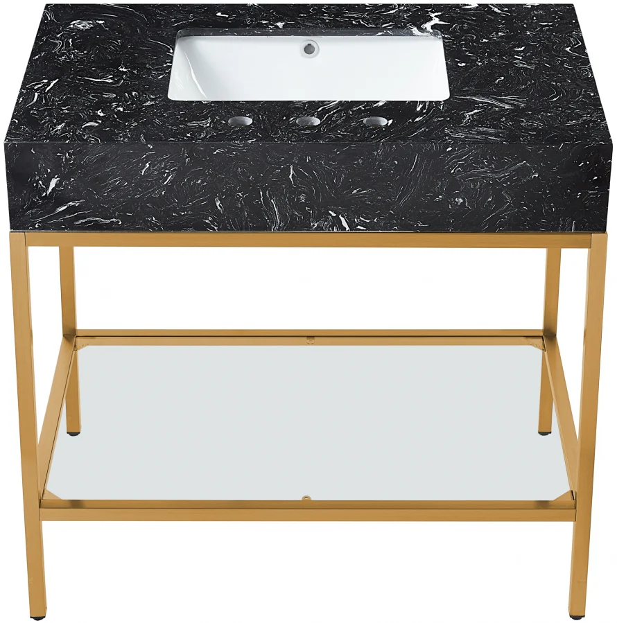 Marmo Engineered Stone Top, Brushed Gold And Glass Base Vanity - Image 37