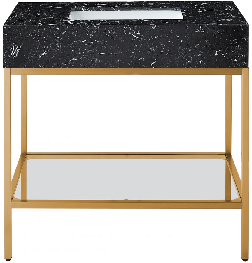 Marmo Engineered Stone Top, Brushed Gold And Glass Base Vanity - Image 38