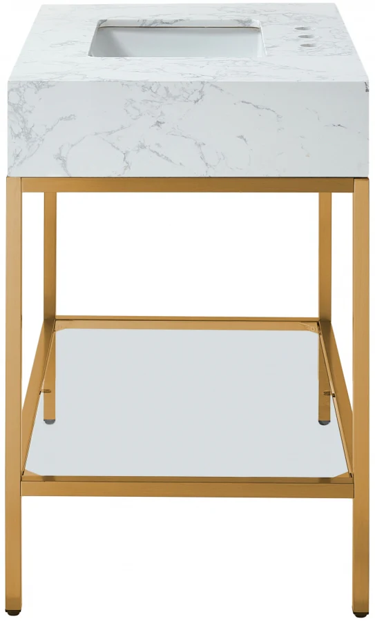 Marmo Engineered Stone Top, Brushed Gold And Glass Base Vanity - Image 48