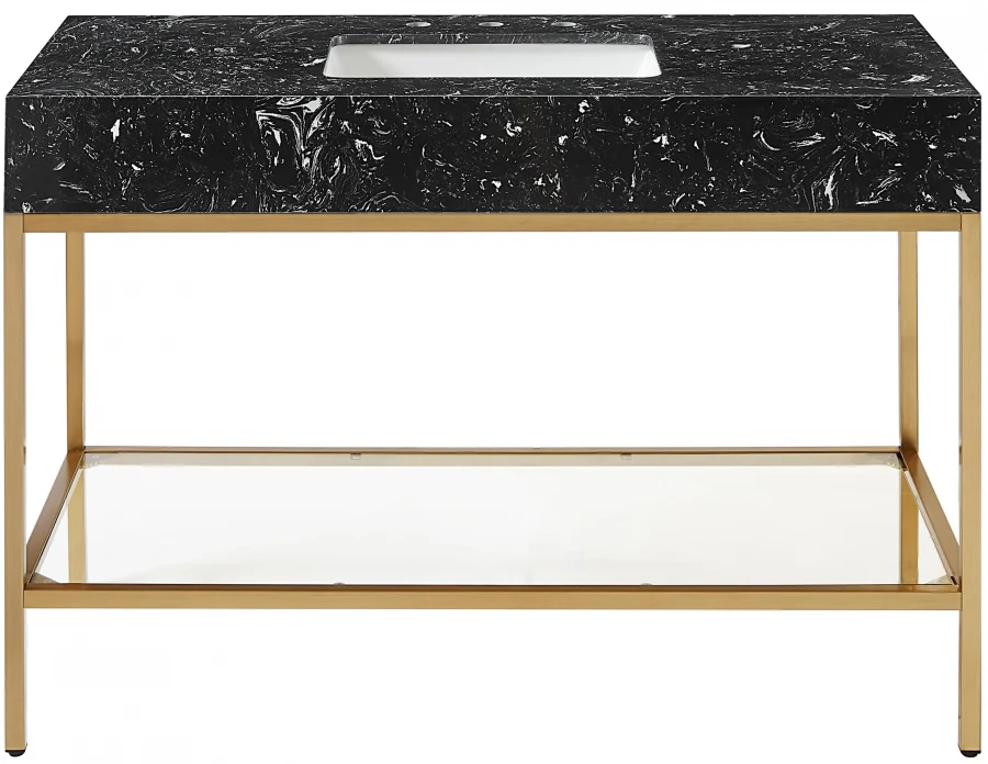 Marmo Engineered Stone Top, Brushed Gold And Glass Base Vanity - Image 54