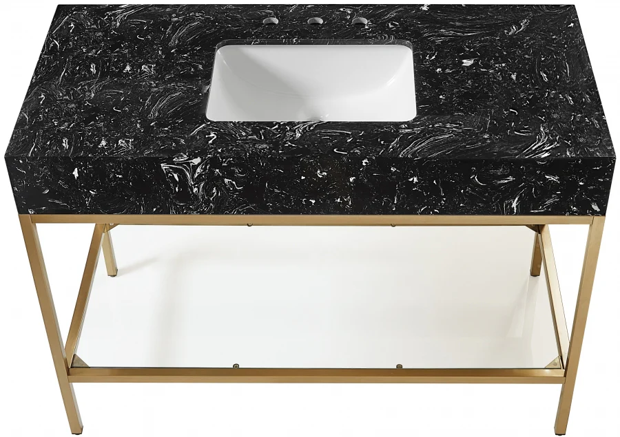 Marmo Engineered Stone Top, Brushed Gold And Glass Base Vanity - Image 55