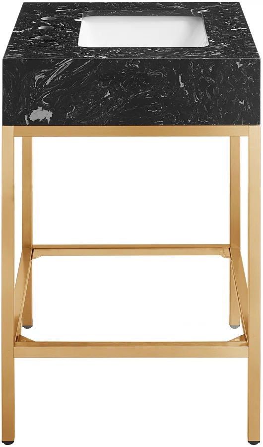 Marmo Engineered Stone Top, Brushed Gold And Glass Base Vanity - Image 6