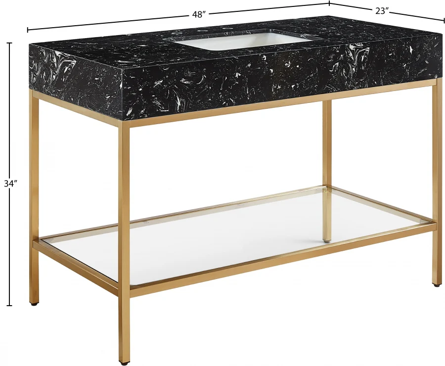 Marmo Engineered Stone Top, Brushed Gold And Glass Base Vanity - Image 60