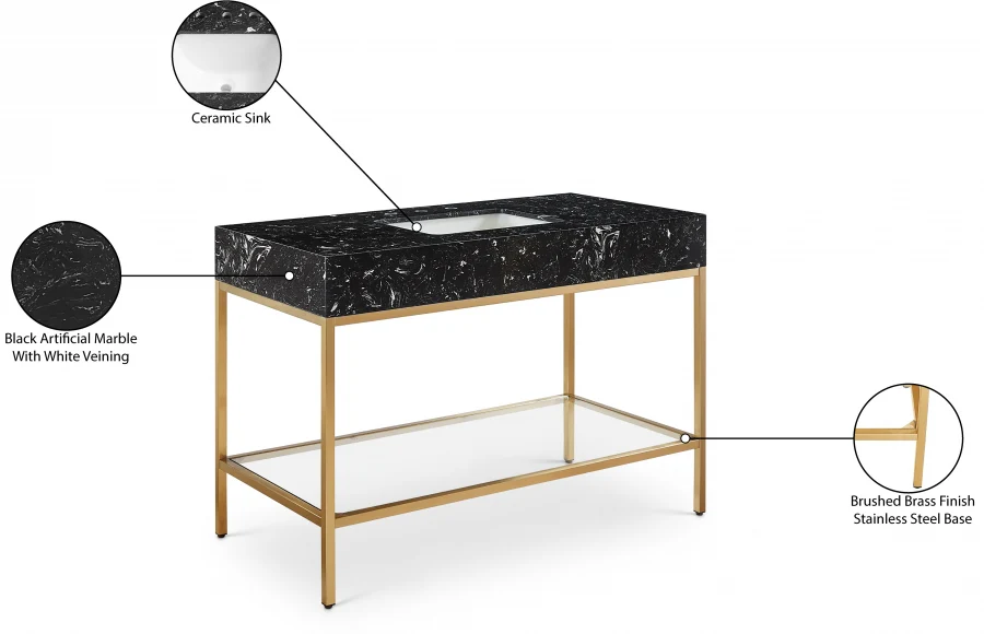 Marmo Engineered Stone Top, Brushed Gold And Glass Base Vanity - Image 61