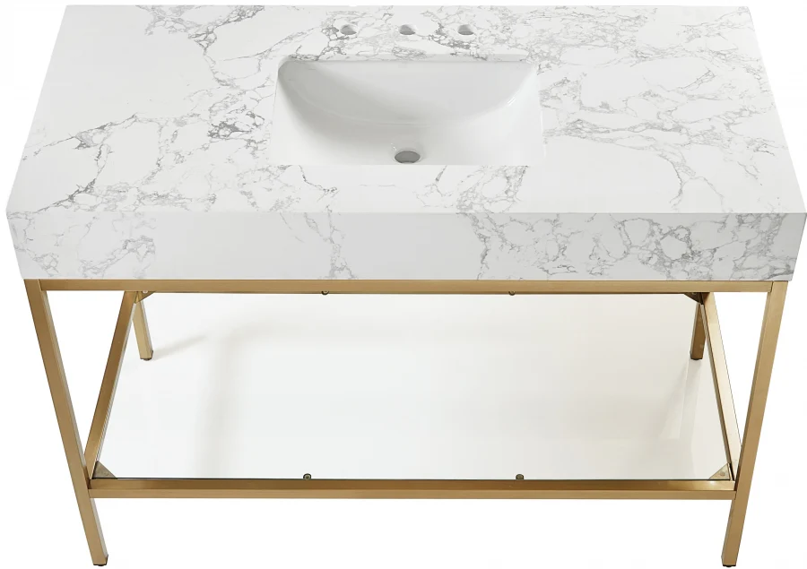 Marmo Engineered Stone Top, Brushed Gold And Glass Base Vanity - Image 64