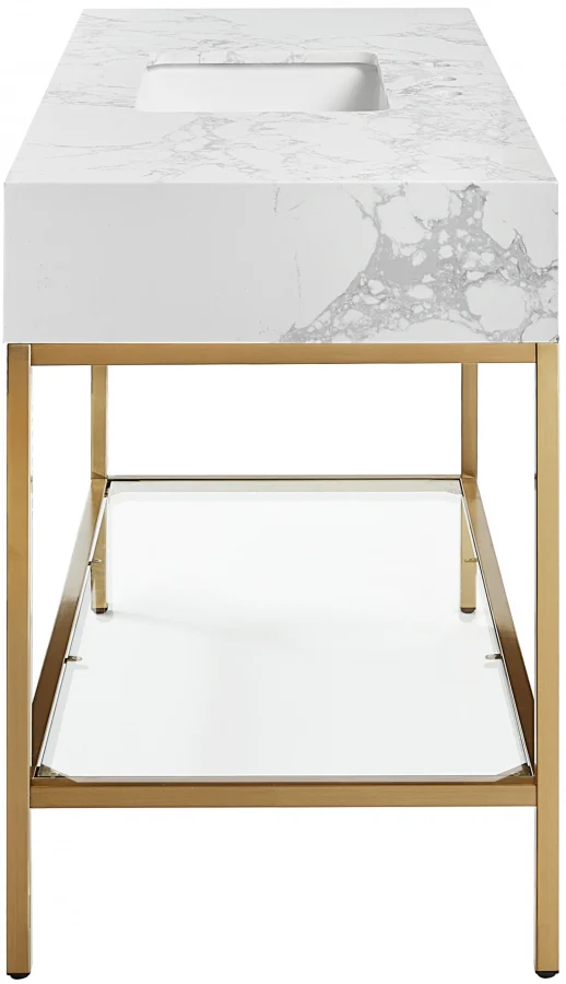 Marmo Engineered Stone Top, Brushed Gold And Glass Base Vanity - Image 65