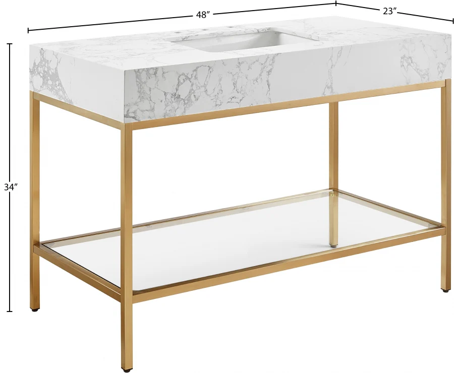 Marmo Engineered Stone Top, Brushed Gold And Glass Base Vanity - Image 68