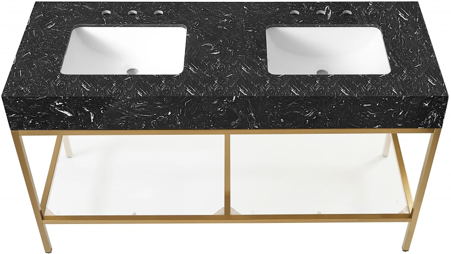 Marmo Engineered Stone Top, Brushed Gold And Glass Base Vanity - Image 73