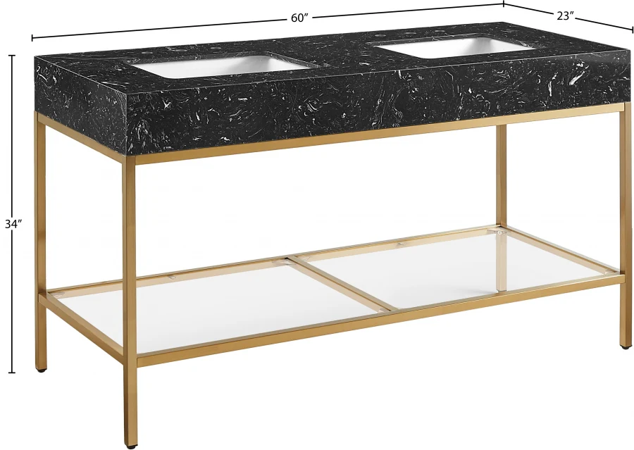 Marmo Engineered Stone Top, Brushed Gold And Glass Base Vanity - Image 76