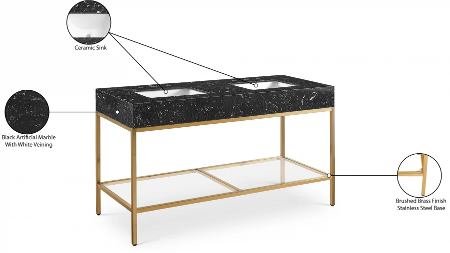 Marmo Engineered Stone Top, Brushed Gold And Glass Base Vanity - Image 77