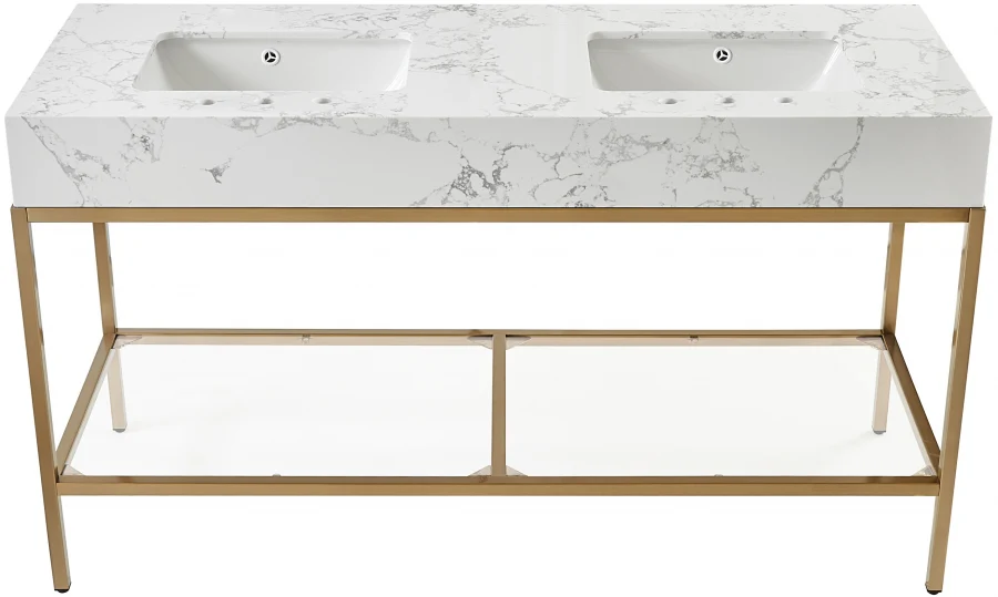 Marmo Engineered Stone Top, Brushed Gold And Glass Base Vanity - Image 79