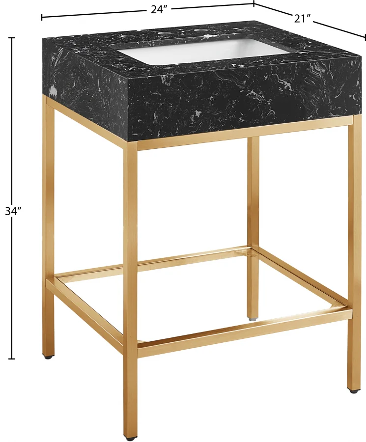 Marmo Engineered Stone Top, Brushed Gold And Glass Base Vanity - Image 8